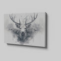 Framed canvas print of a mystical monochrome stag with abstract ink splash design