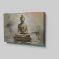 Framed canvas print of a serene Buddha on a lotus throne with an abstract background