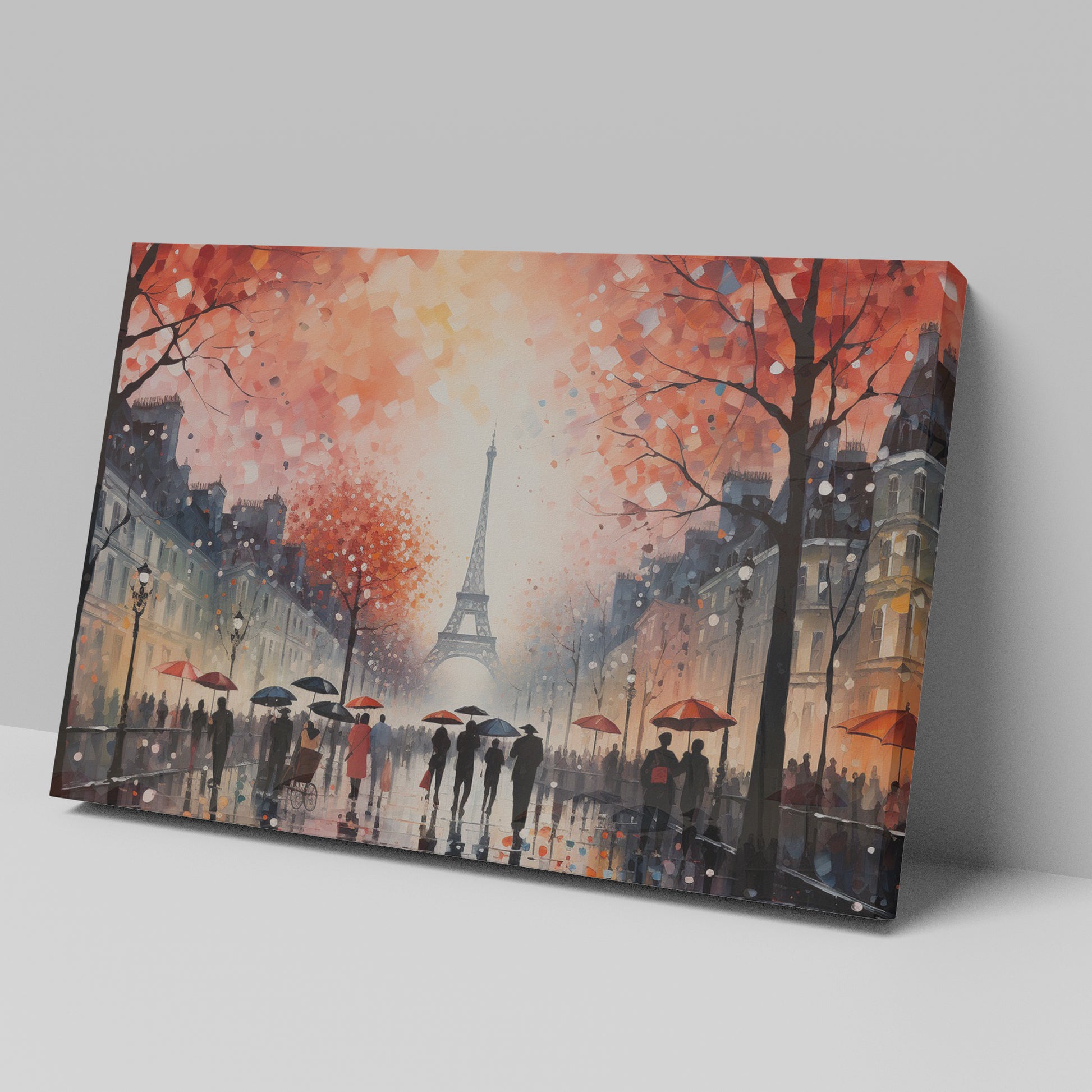 Framed canvas print of an Impressionist Parisian scene with Eiffel Tower and autumn trees