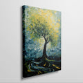 Framed canvas print of an impressionist tree with vibrant yellow and green colours