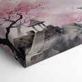 Framed canvas print of Oriental Pagoda in Mist with Cherry Blossoms