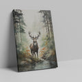 Framed canvas print of a majestic deer in a misty forest with autumnal colours