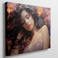 Framed canvas print of a sensuous woman amidst vibrant flowers