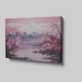 Framed canvas print of a serene pink cherry blossom scene with Mount Fuji in the background