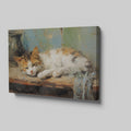 Framed canvas print of a peaceful sleeping cat in warm tones with painterly strokes