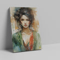 Framed canvas print of a watercolour portrait of a female with abstract elements