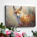 Framed canvas print of an autumn fox in a rustic impressionistic style with warm amber and ochre tones