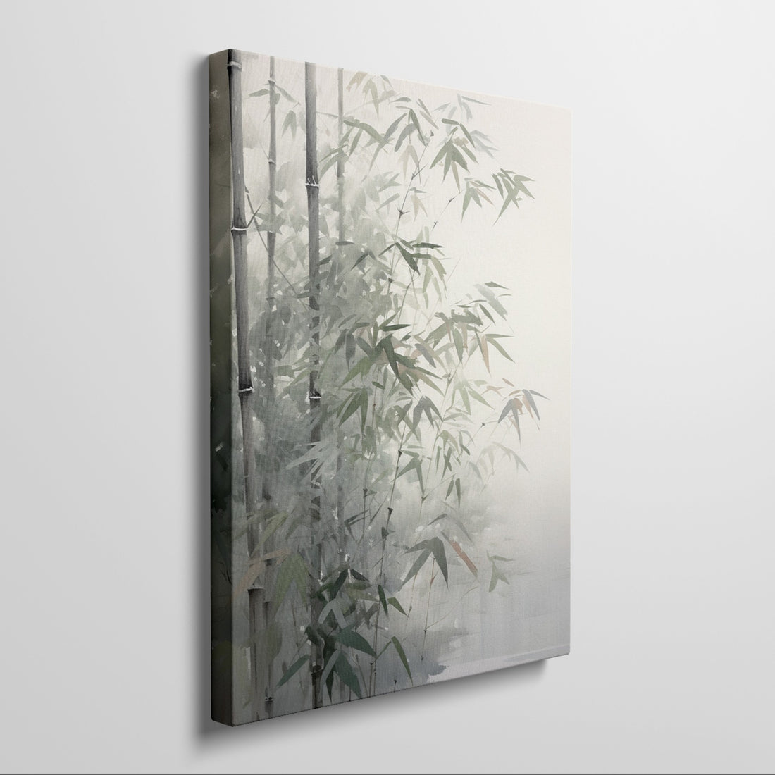 Artistic representation of a bamboo forest with subtle green and white hues