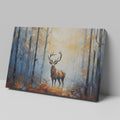 Framed canvas print of a majestic stag in a sunlit, impressionistic autumn forest