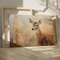 Framed canvas print of an impressionist painting of a deer with warm earthy tones