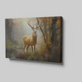 Framed canvas print of a majestic stag in a glowing autumn forest setting