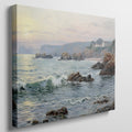 Framed canvas print of a coastal sunset impressionist painting with soft pastel colours and textured ocean waves