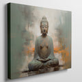 Framed canvas print of serene Buddha in meditation with abstract earthy background