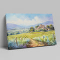 Framed canvas print of a Tuscan landscape with a villa and vineyards