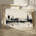 Framed canvas print of monochrome watercolour London skyline with Big Ben and Westminster