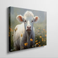 Framed canvas print of a serene cow surrounded by a vibrant wildflower meadow