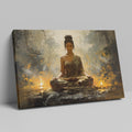 Framed canvas print of serene woman in meditation with warm, golden hues