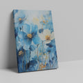 Framed canvas print of abstract blue and golden watercolour floral art