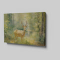 Framed canvas print of an Impressionist-style painting depicting a deer in a luminous, green forest