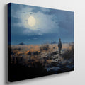 Framed canvas print of a digital painting featuring a cowboy silhouette against a vibrant sunset landscape