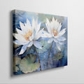 Framed canvas print of tranquil water lilies in watercolour blues and whites