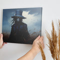 Framed canvas print of a dark fantasy scarecrow in a desolate field, under a brooding sky