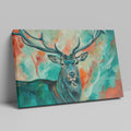 Framed canvas print of a colourful impressionistic painting of a stag with abstract elements