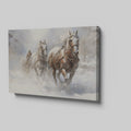 Framed canvas print of a traditional winter scene with a horse-drawn sleigh in the snow