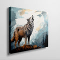 Framed canvas print of a wolf howling in an abstract forest setting