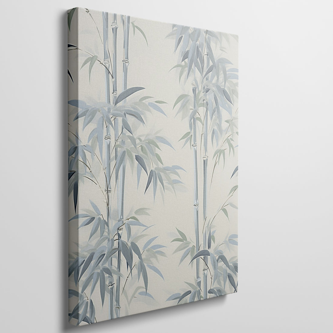 Elegant bamboo stalks and leaves painting in shades of green and white