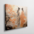 Framed canvas print of two elegant figures in traditional Chinese attire amidst vibrant orange autumn leaves.