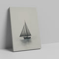 Framed canvas print of a vintage sailboat on a calm sea in monochrome