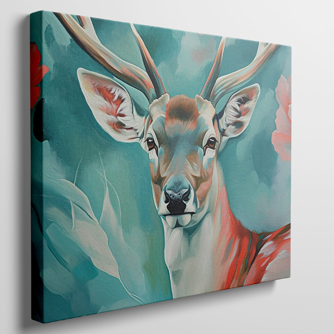 Framed canvas print of a stylised abstract deer with vibrant colours