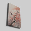 Framed canvas print of watercolour bird flying near red leaves on a tree