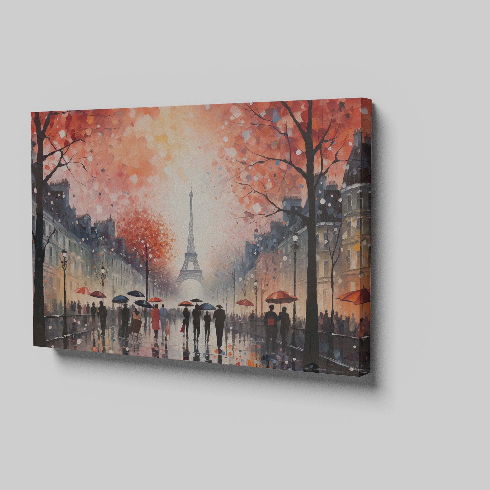 Framed canvas print of an Impressionist Parisian scene with Eiffel Tower and autumn trees