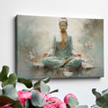 Framed canvas print of a meditative figure in serene surroundings with pastel colours