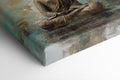 Framed canvas print of tranquil Buddha with abstract blue and beige background