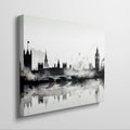 Framed canvas print of monochrome watercolour London skyline with Big Ben and Westminster