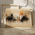 Framed canvas print of Oriental landscape with autumn colors and pagoda silhouettes