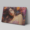 Framed canvas print of a sensuous woman amidst vibrant flowers