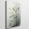 Framed canvas print of tranquil bamboo watercolour painting with soft green leaves and grey tones