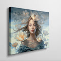 Framed canvas print of an ethereal woman with waterlilies and a dreamy blue palette