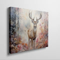 Framed canvas print of a majestic stag in a misty autumn forest