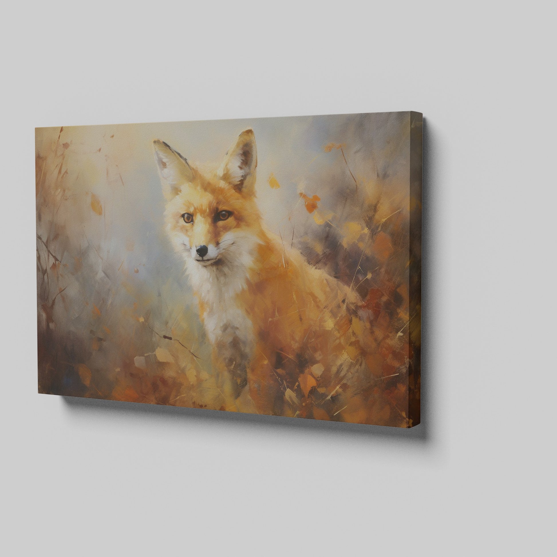 Framed canvas print of a vibrant impressionistic painting of a fox with autumnal colours