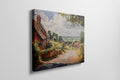 Framed canvas print of a summer countryside scene with traditional brick houses and a country road