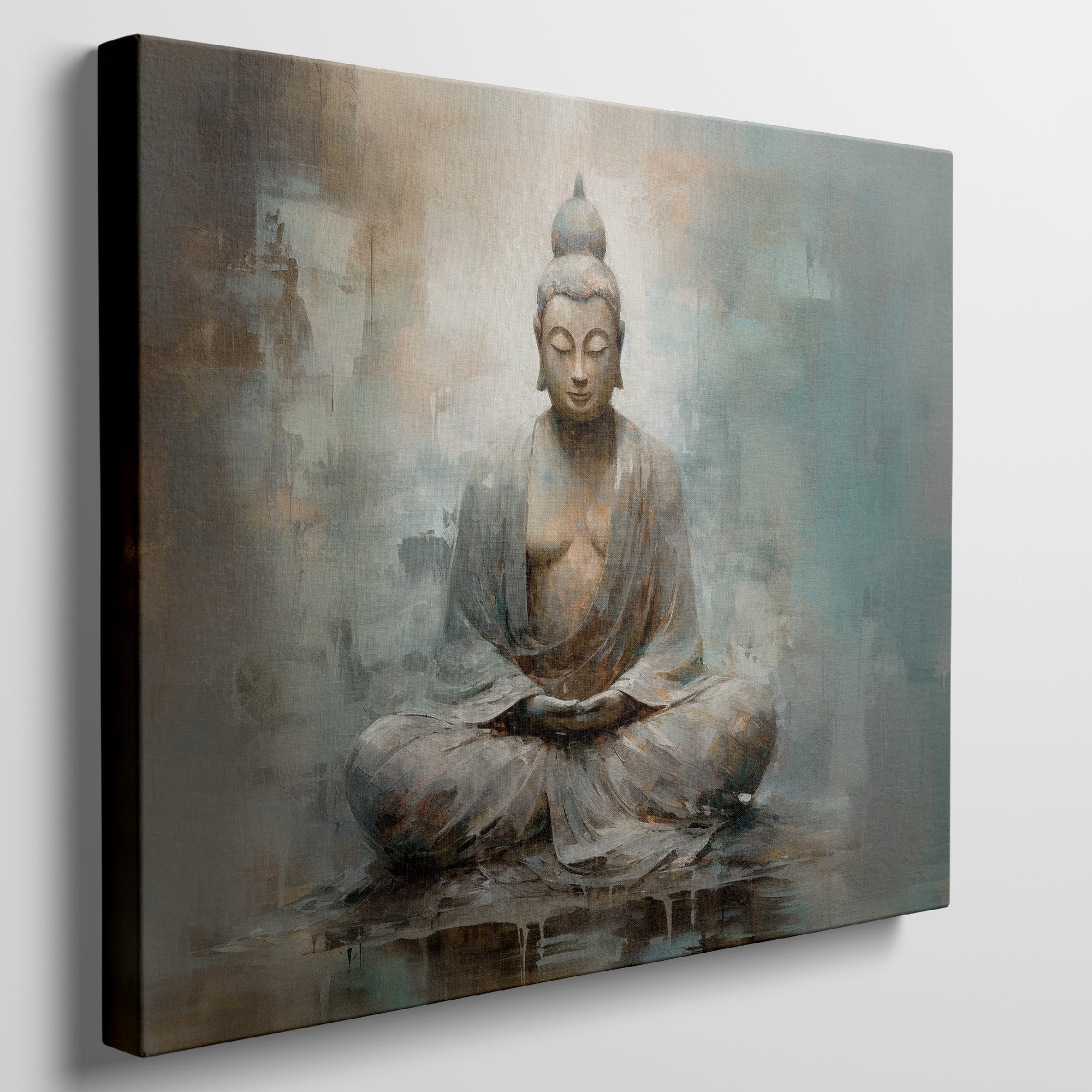 Framed canvas print of a meditative Buddha in abstract earthy tones