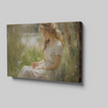 Framed canvas print of an elegant woman in a serene, sunlit meadow