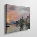 Framed canvas print of an impressionist seascape with sunset and sailing boat