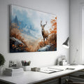 Framed canvas print of a majestic stag in a stylised autumn forest scene