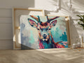 Framed canvas print of a colourful abstract stag with vivid brushstrokes